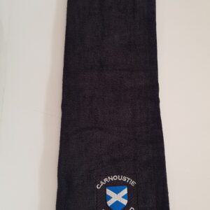 Black Carnoustie Scotland Logo Golf Tri-Fold Towel with Saltire.